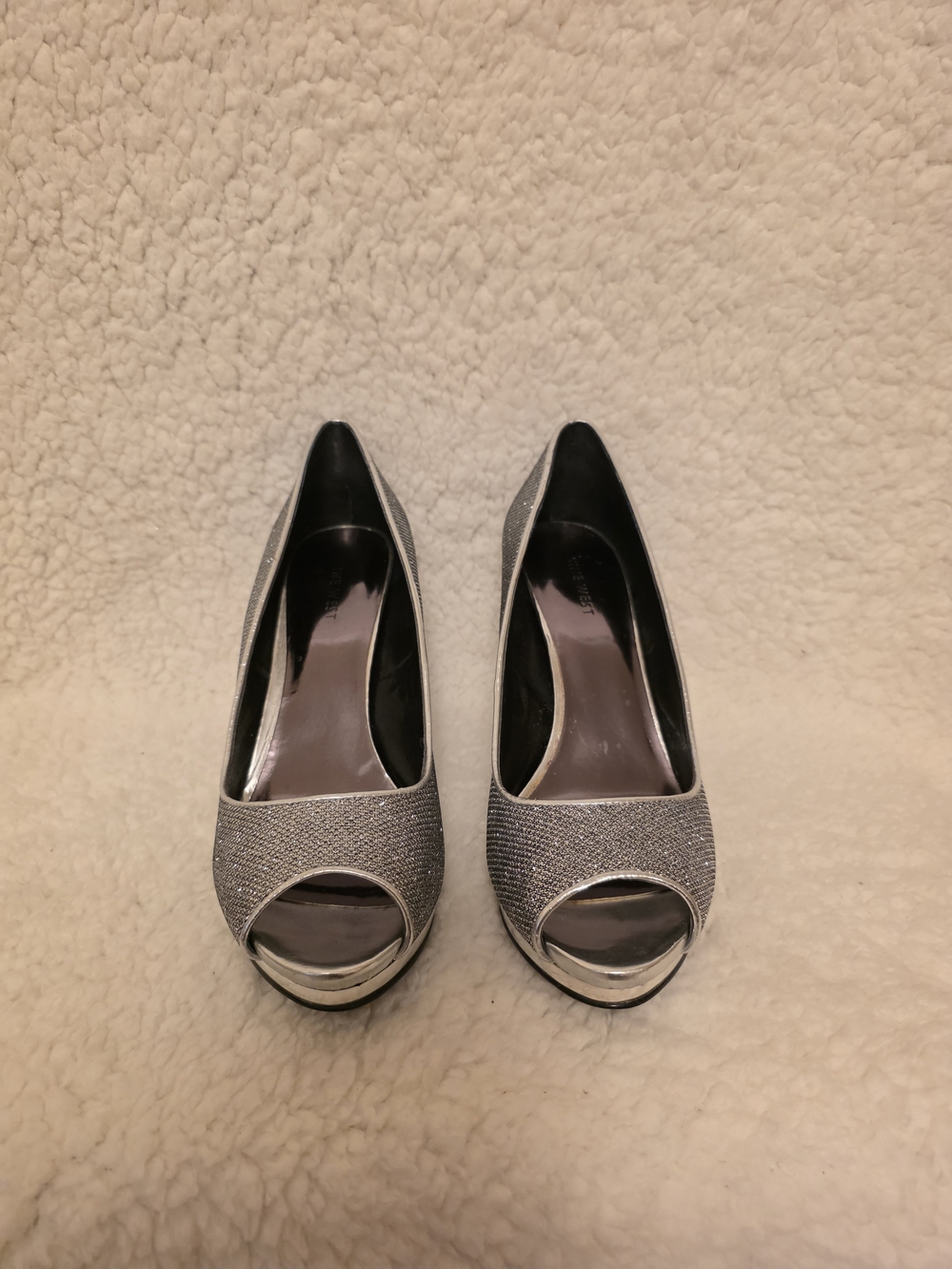 Silver Sparkle Peep-Toe Women’s Heels